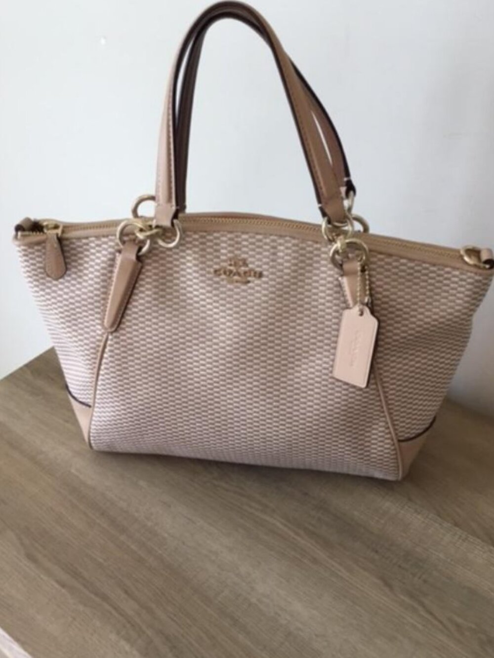 Coach Kelsey Satchel in Legacy Brown and Cream Jacquard Print & Hangtag